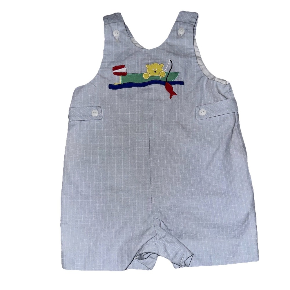 Florence Eiseman Seersucker Shortall With Fishing Bear Size 18 Months
